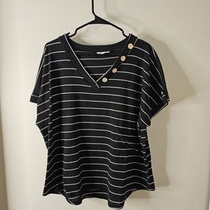 Women Jillian N V neck short sleeve black & white strip shirt